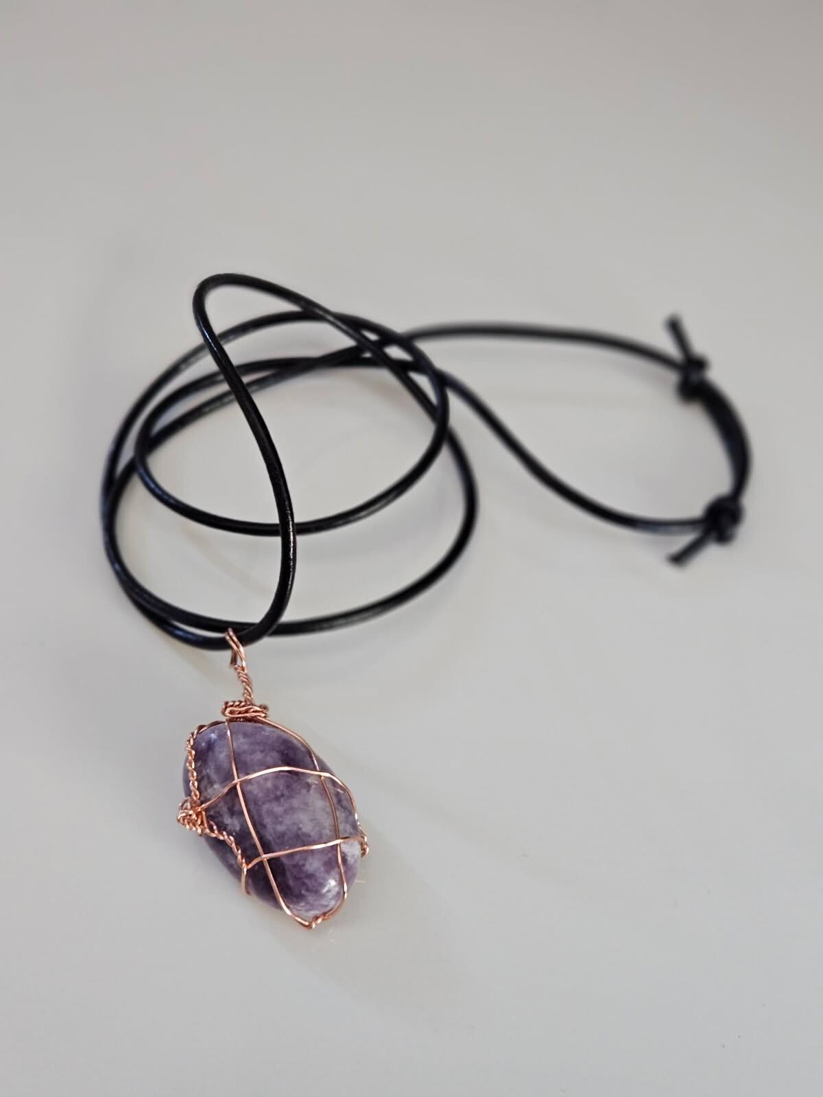Lepidolite Pendant | Copper Wire Wrapped Stone