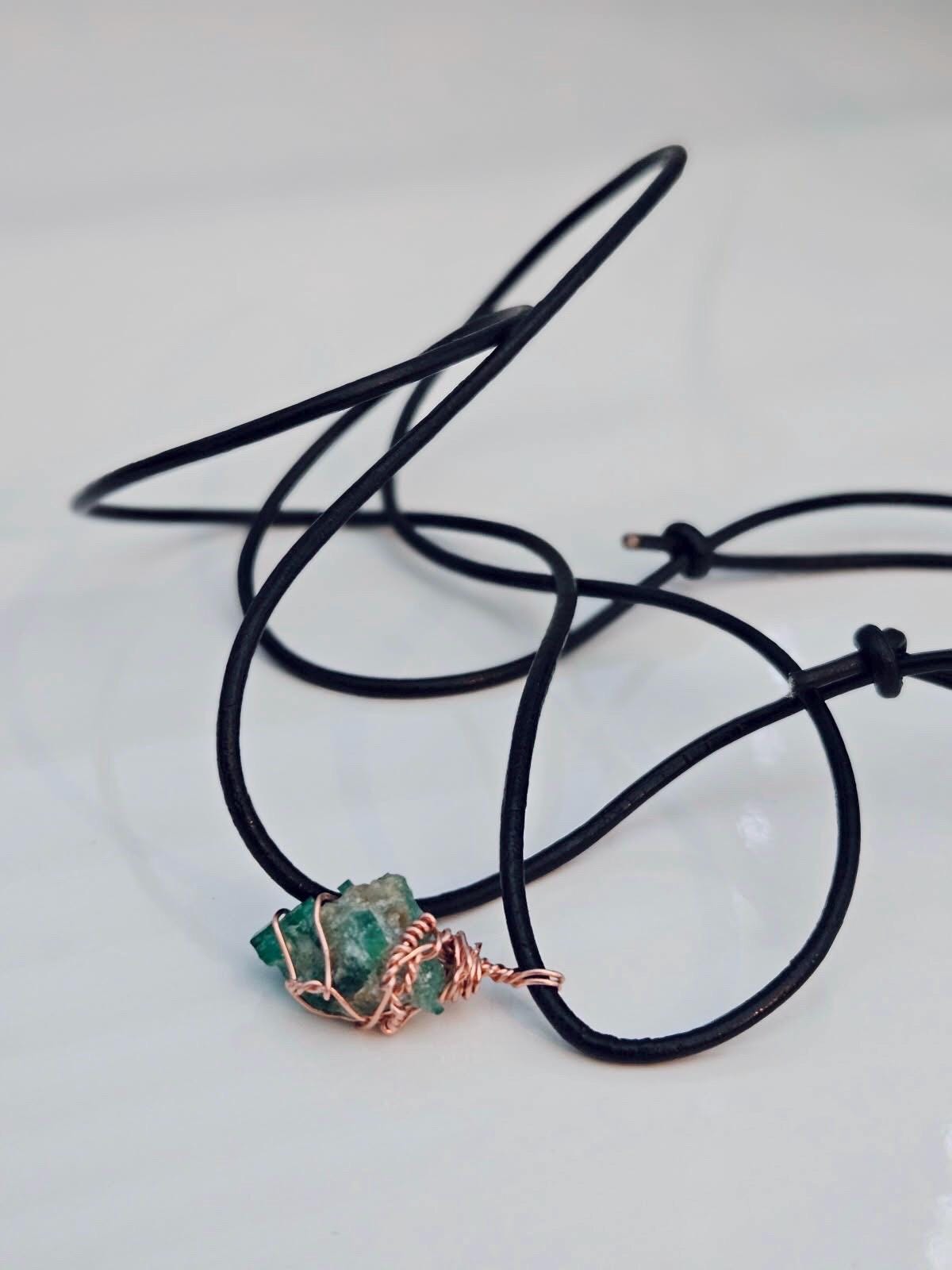 Raw Emerald Pendant | Copper Wire Wrapped Gemstone