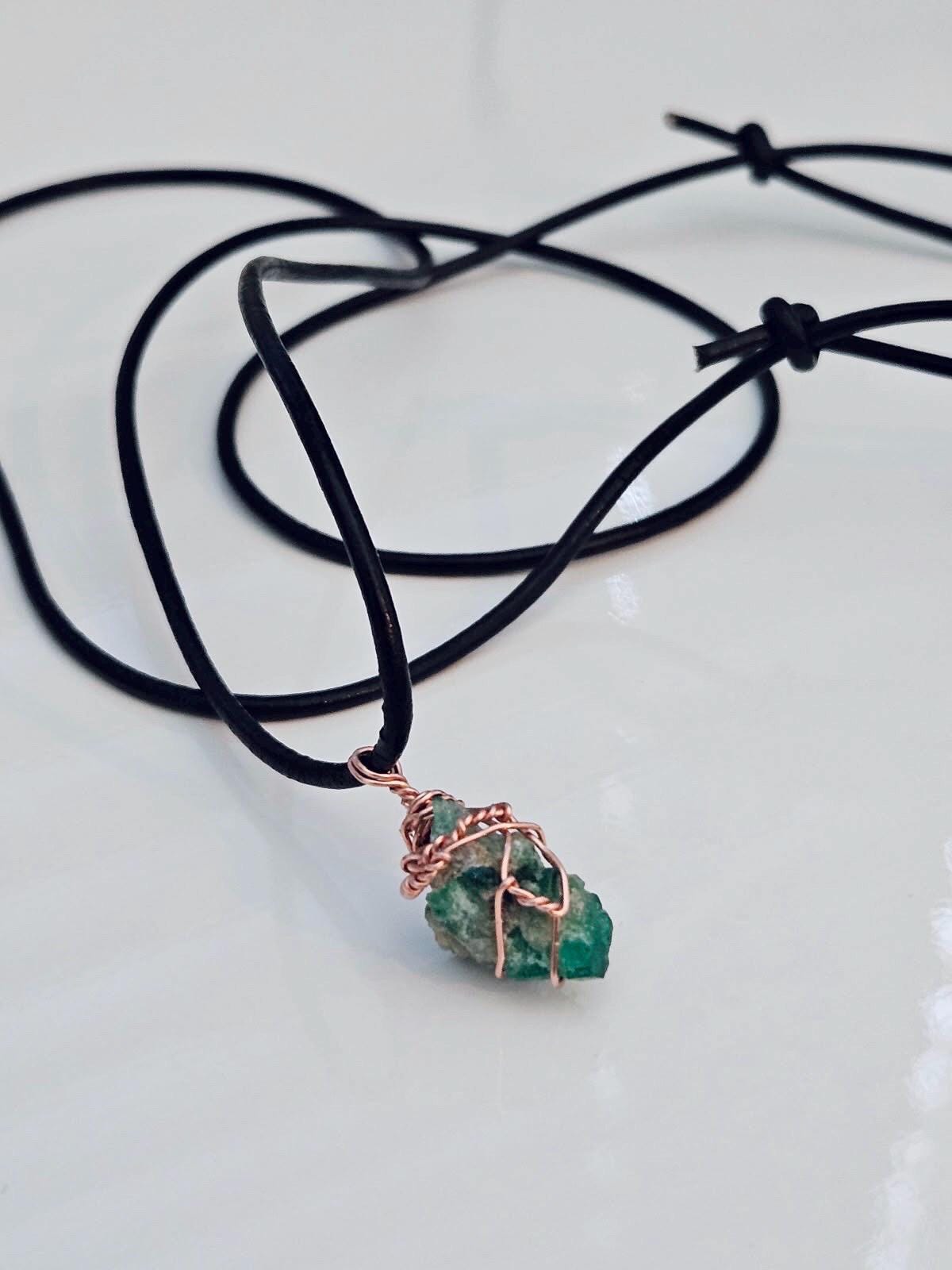 Raw Emerald Pendant | Copper Wire Wrapped Gemstone