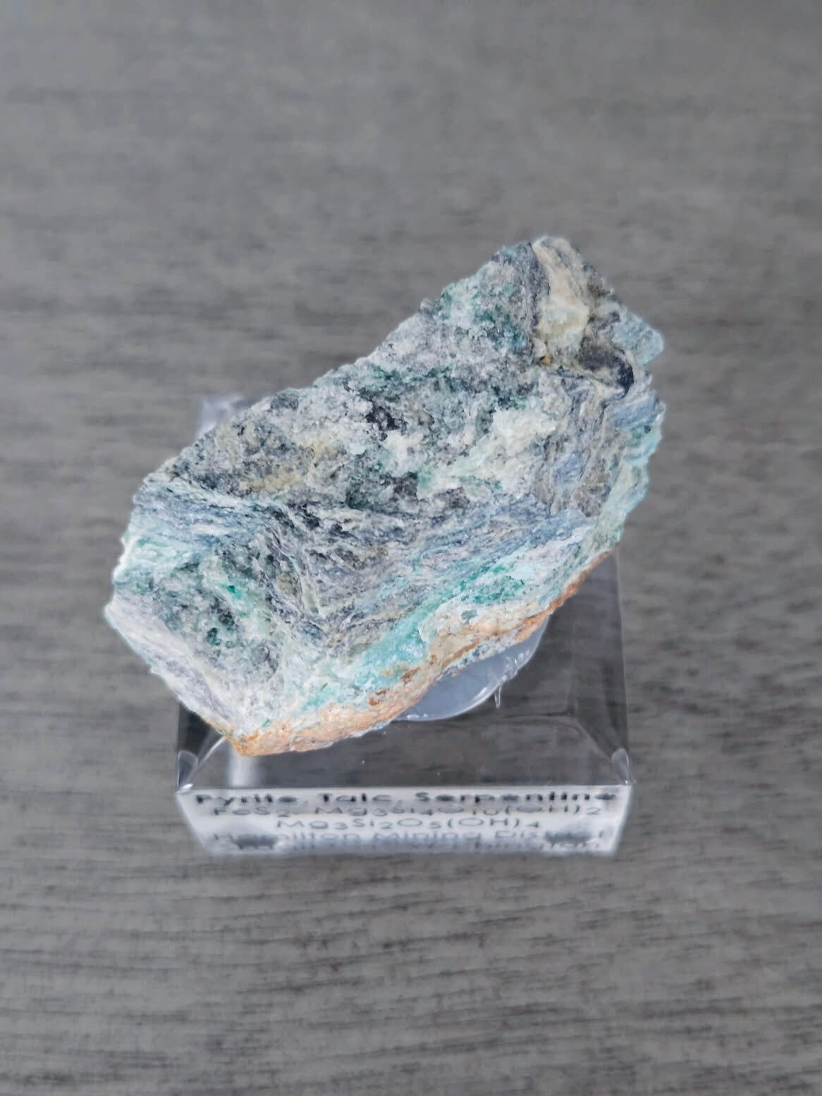 Pyrite, Talc & Serpentine (Self-find, Analyzed) | Acrylic Mineral Display
