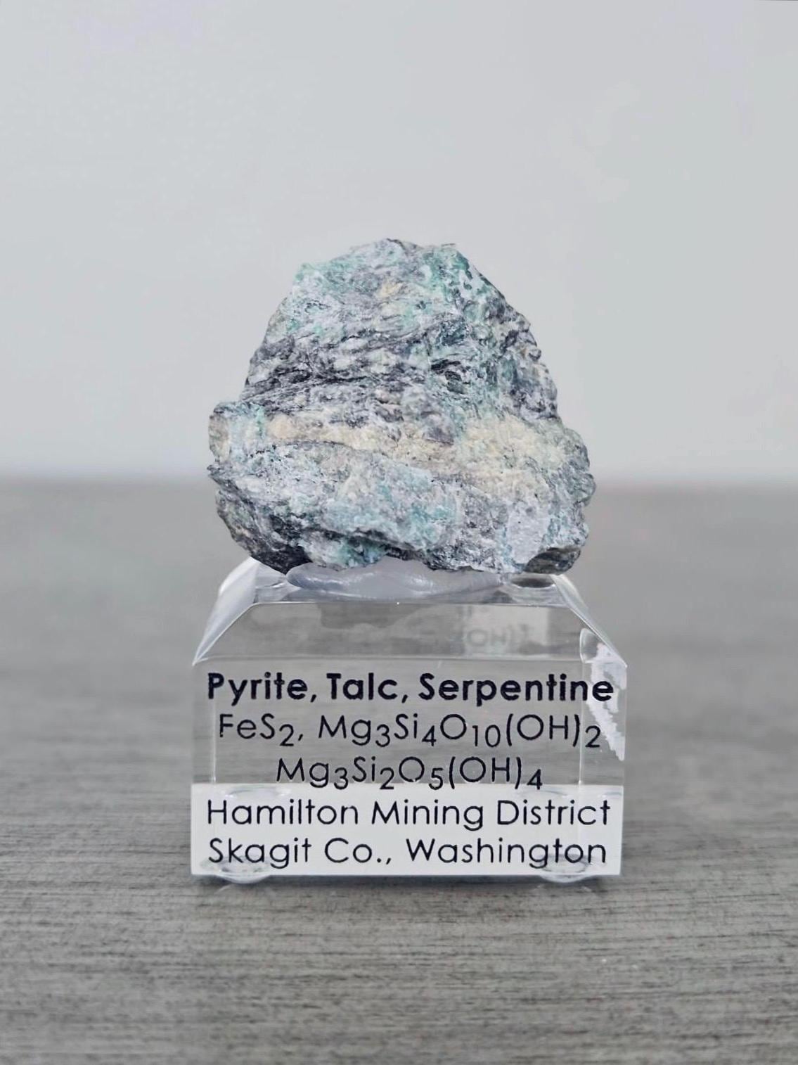 Pyrite, Talc & Serpentine (Self-find, Analyzed) | Acrylic Mineral Display
