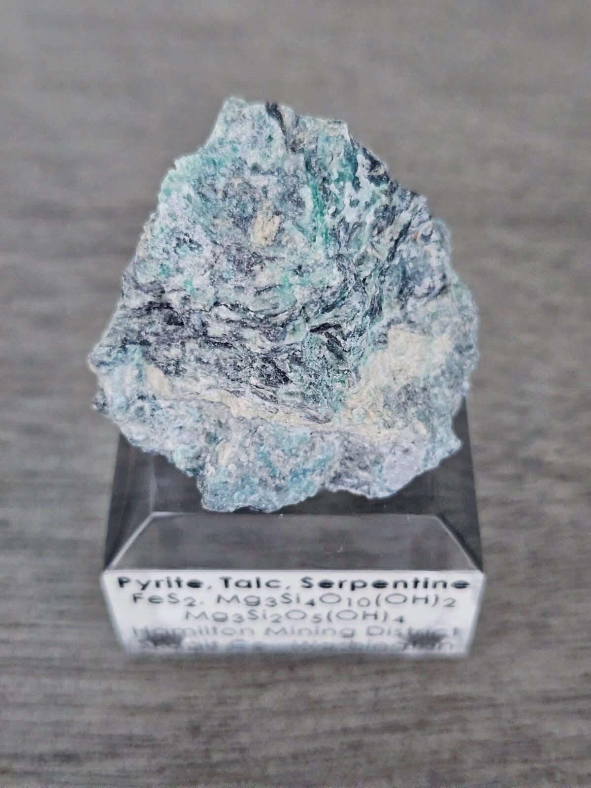 Pyrite, Talc & Serpentine (Self-find, Analyzed) | Acrylic Mineral Display