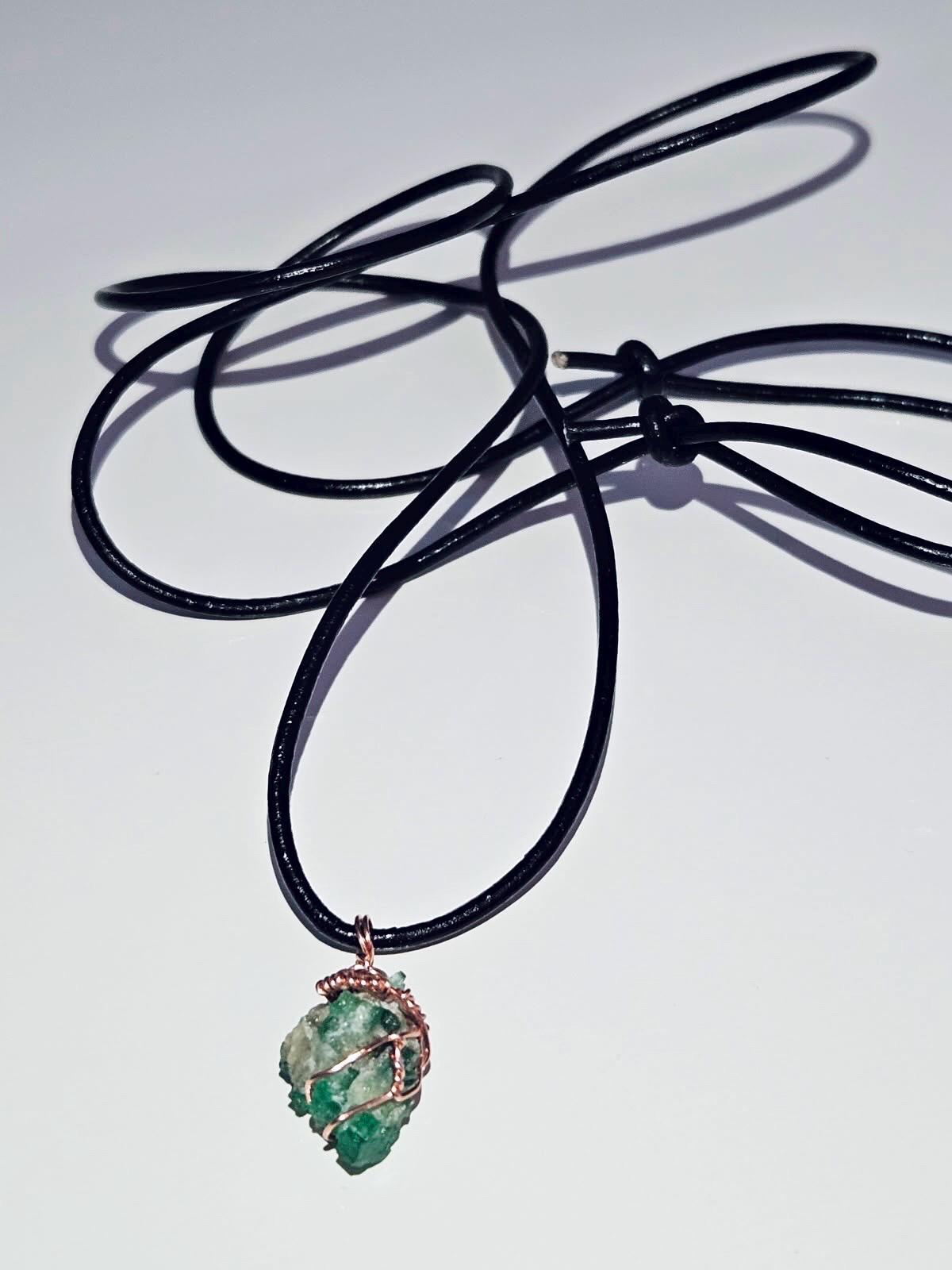 Raw Emerald Pendant | Copper Wire Wrapped Gemstone