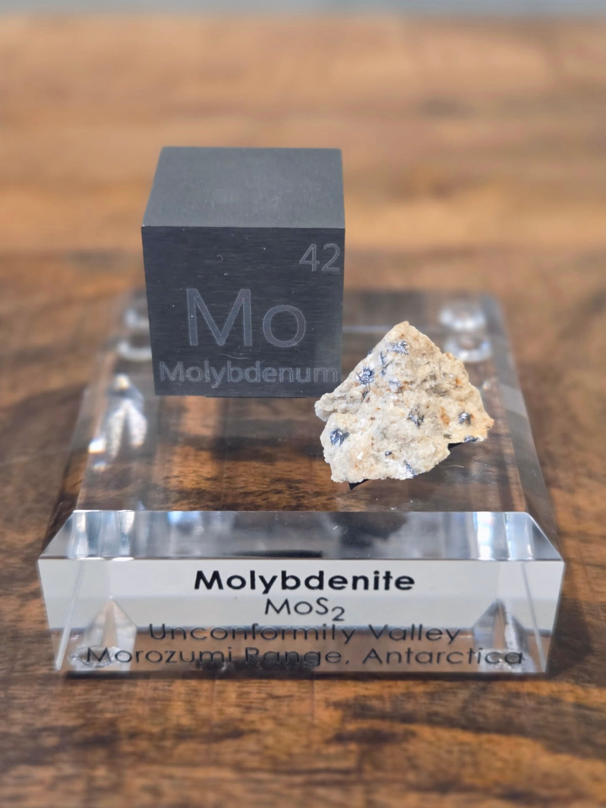 Molybdenite (Antarctica, GANOVEX I) & Molybdenum Metal Density Cube | Rare Mineral Display