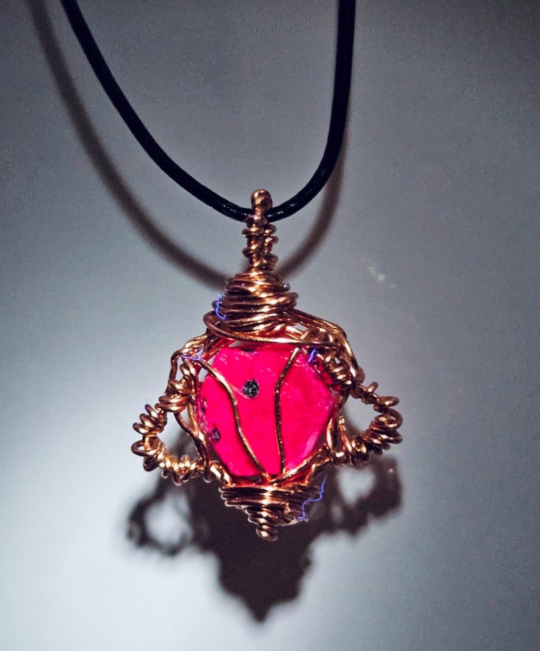Raw Ruby Pendant (Fluorescent) | Copper Wire Wrapped Gemstone