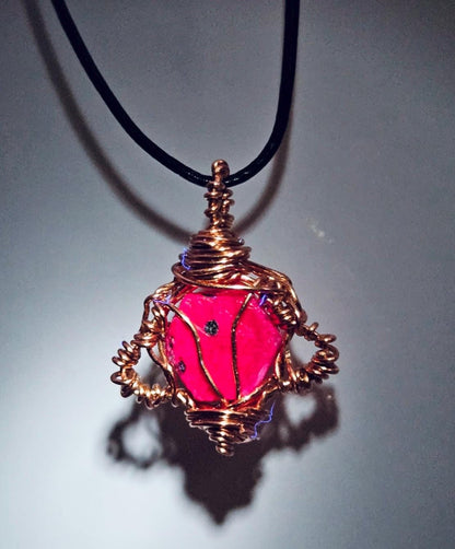 Raw Ruby Pendant (Fluorescent) | Copper Wire Wrapped Gemstone