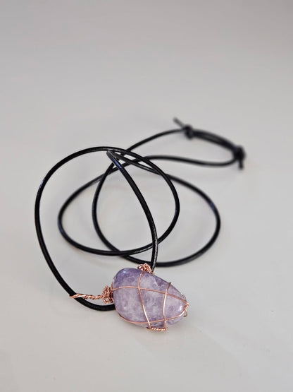 Lepidolite Pendant | Copper Wire Wrapped Stone