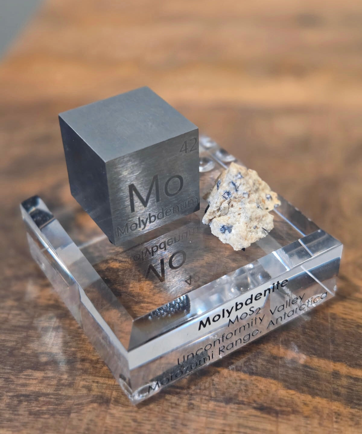 Molybdenite (Antarctica, GANOVEX I) & Molybdenum Metal Density Cube | Rare Mineral Display