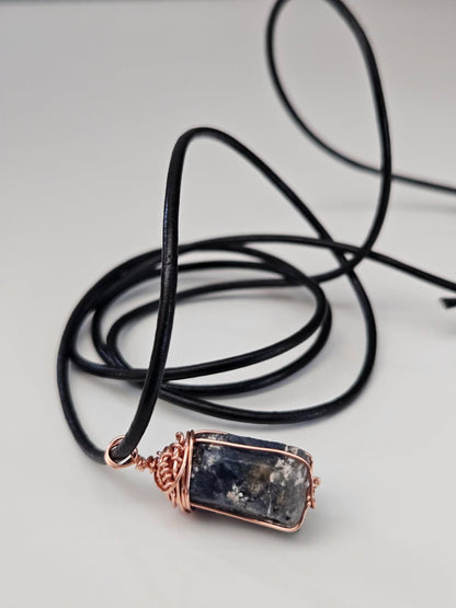 Raw Sapphire Pendant | Copper Wire Wrapped Gemstone