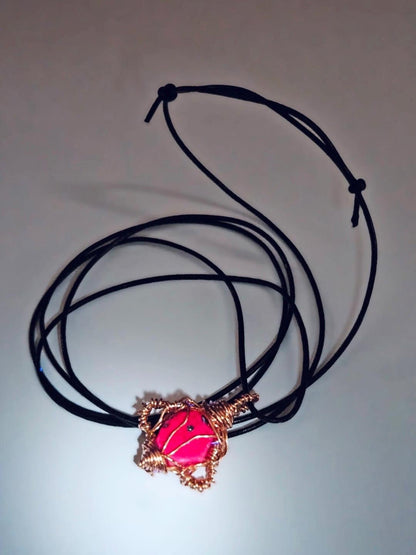 Raw Ruby Pendant (Fluorescent) | Copper Wire Wrapped Gemstone