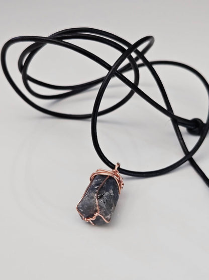 Raw Sapphire Pendant | Copper Wire Wrapped Gemstone