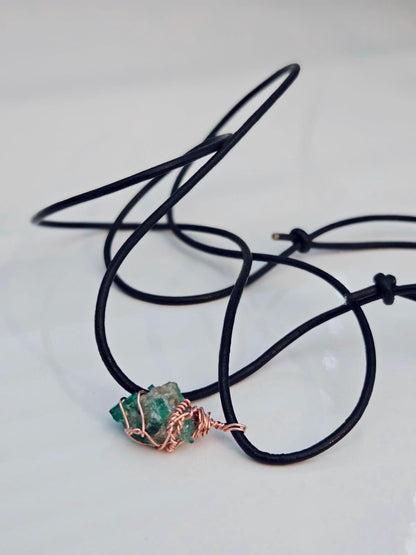 Raw Emerald Pendant | Copper Wire Wrapped Gemstone