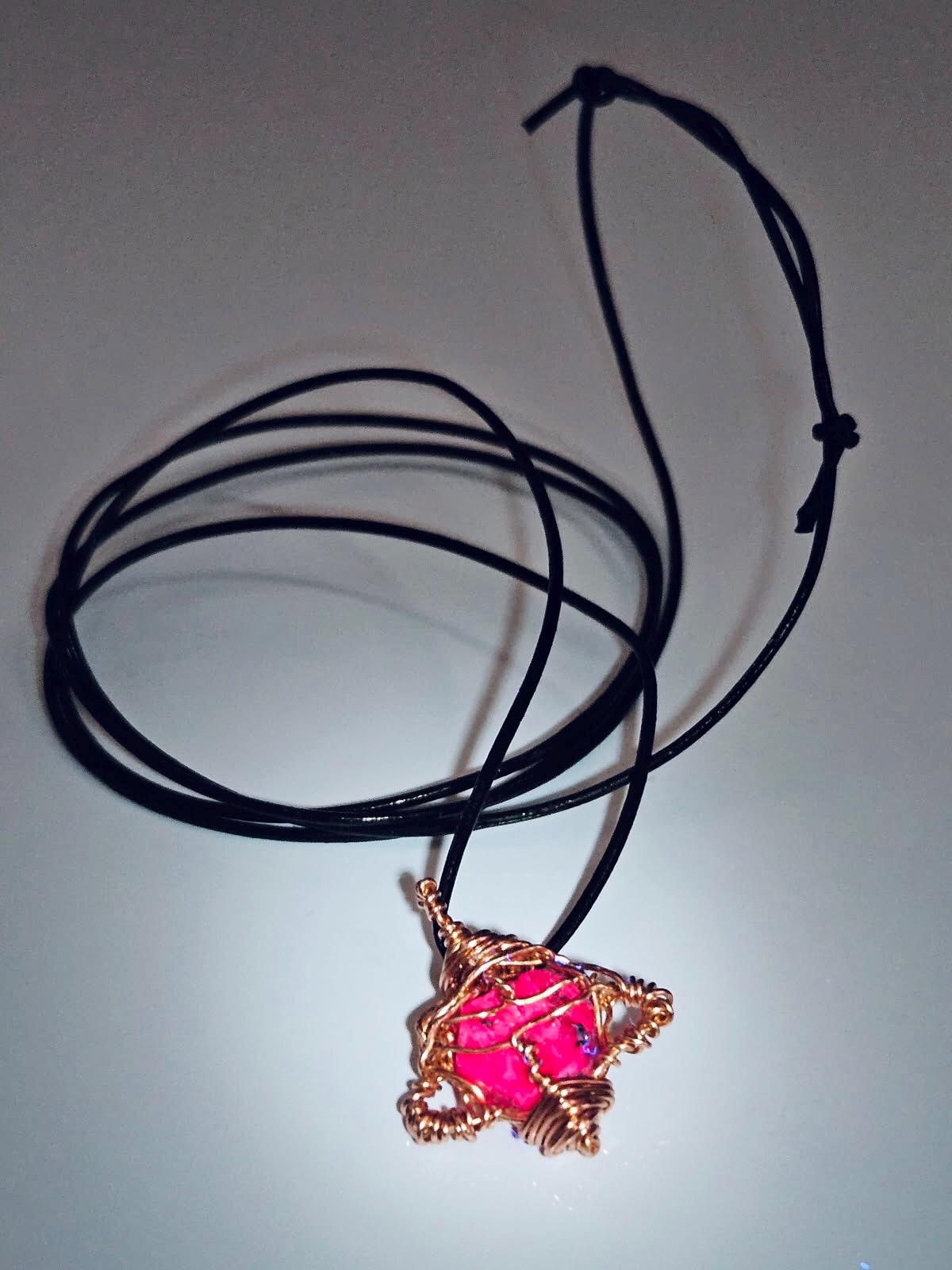 Raw Ruby Pendant (Fluorescent) | Copper Wire Wrapped Gemstone