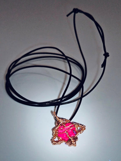 Raw Ruby Pendant (Fluorescent) | Copper Wire Wrapped Gemstone