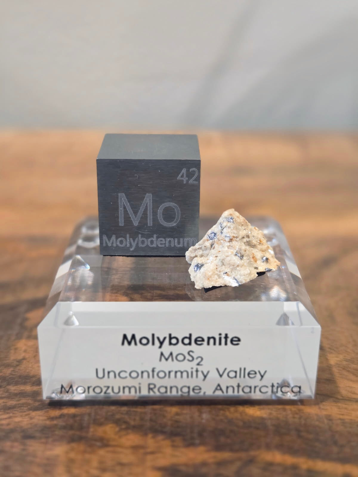 Molybdenite (Antarctica, GANOVEX I) & Molybdenum Metal Density Cube | Rare Mineral Display