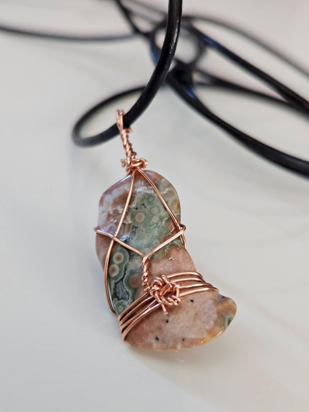 Ocean Jasper Pendant | Copper Wire Wrapped Stone