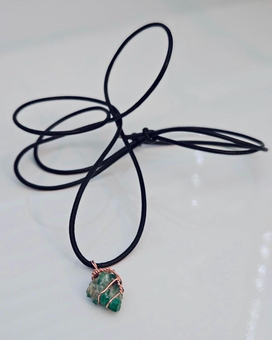 Raw Emerald Pendant | Copper Wire Wrapped Gemstone
