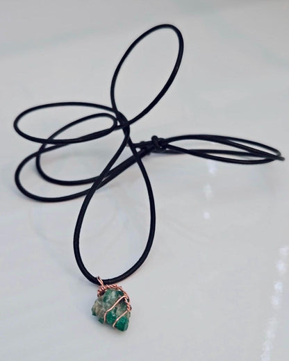 Raw Emerald Pendant | Copper Wire Wrapped Gemstone