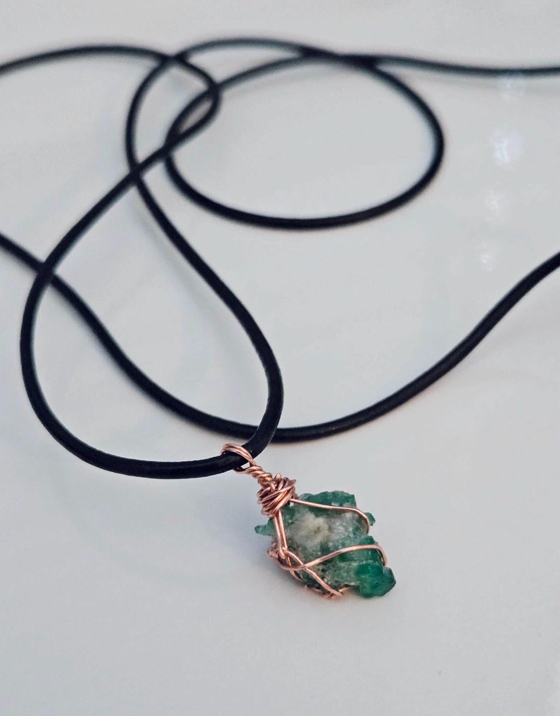 Raw Emerald Pendant | Copper Wire Wrapped Gemstone